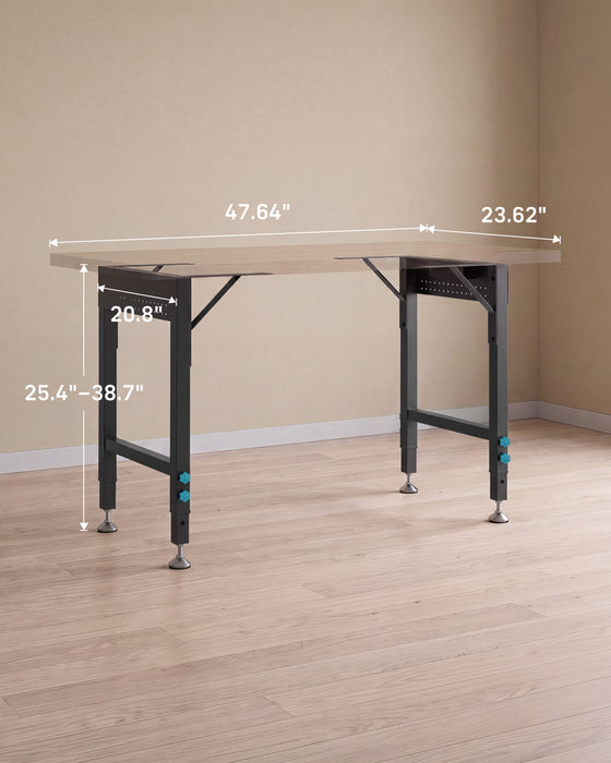 Seesii WB‑01 workbench frame dimension diagram, height 25.4‑38.7", 20.8 inch frame width