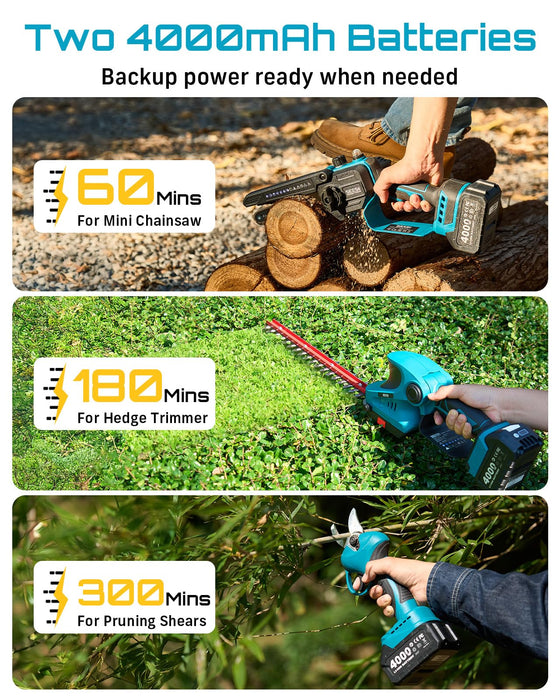 2pcs 4000mAh rechargeable batteries, long run time for mini chainsaw, hedge trimmer and pruning shear