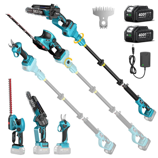 SEESII 8‑in‑1 cordless garden tool set with 2pcs 4000mAh batteries, complete all‑in‑one yard maintenance kit