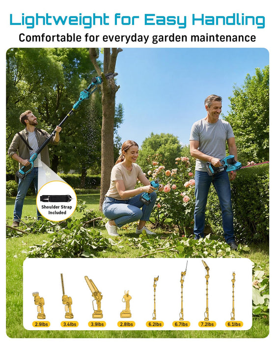 Lightweight SEESII cordless garden kit with shoulder strap, comfortable for daily yard & garden work