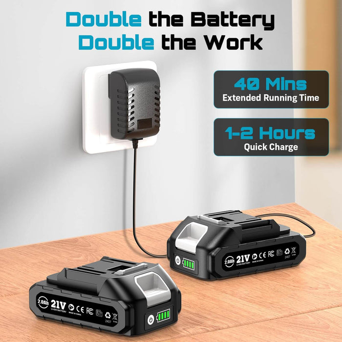 SEESII 21V 2.0Ah lithium‑ion batteries quick charging for cordless jigsaw power tool
