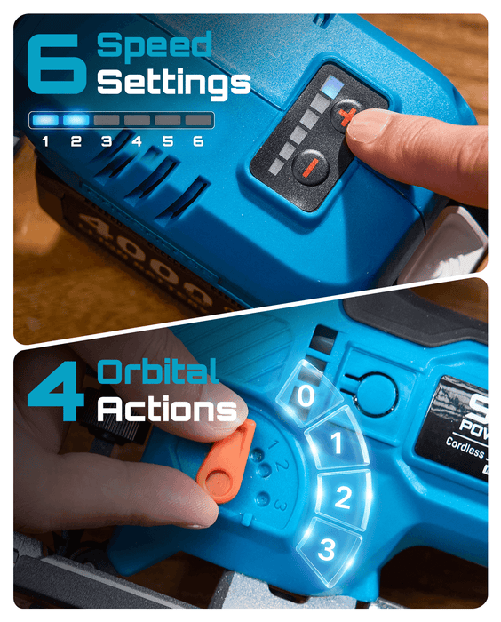 SEESII cordless jigsaw 6 variable speed & 4 orbital action settings for versatile cutting tasks