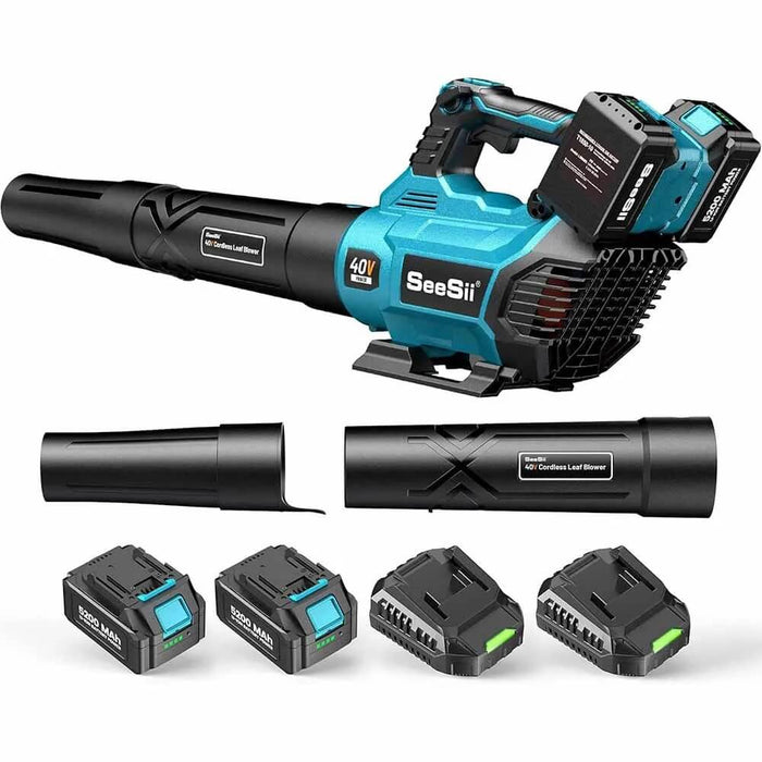 Seesii 40V brushless cordless leaf blower complete kit with 2×5.2Ah batteries and dual nozzles
