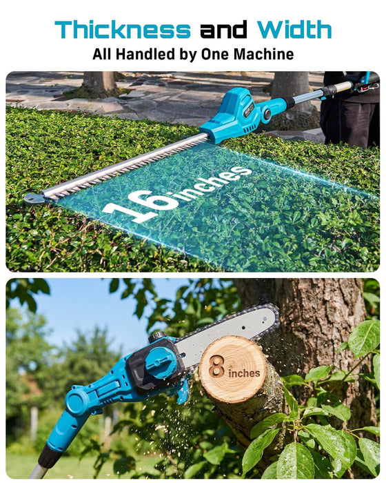 Seesii cordless pole hedge trimmer 16‑inch blade pole saw cuts branches up to 8‑inch diameter for tough yard jobs