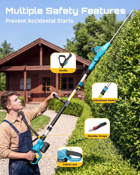 Seesii triple‑safety 2‑in‑1 pole trimmer dual safety lock secure‑lock telescopic system for accident‑proof operation