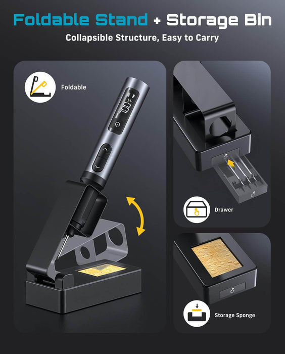 Seesii cordless soldering iron foldable stand with tip storage drawer
