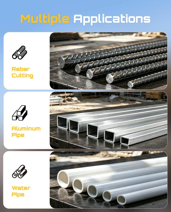 Multiple applications for Seesii angle grinder cutting rebar aluminum pipe and water pipe