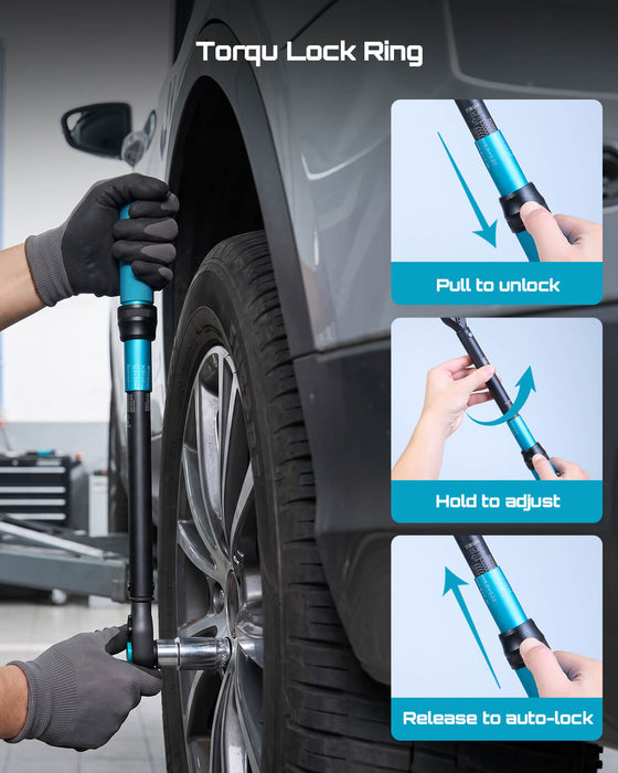 Torque lock ring operation for SeeSii 1/2 inch torque wrench: unlock, adjust and auto‑lock