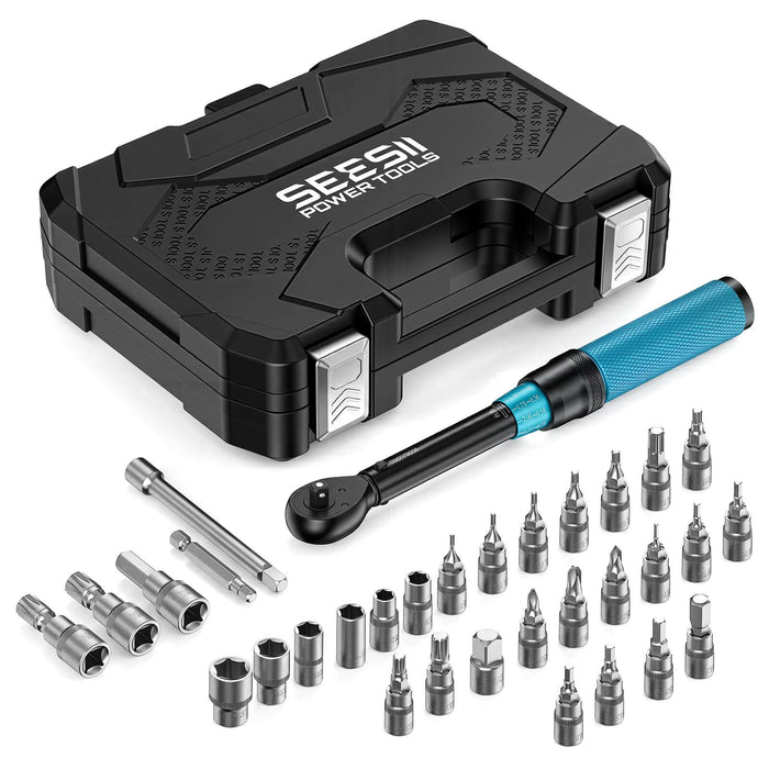 SEESII 5‑25Nm bicycle torque wrench set, complete socket bit kit with hard storage case for bike repair maintenance