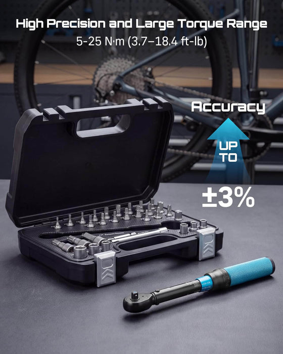 SEESII torque wrench kit open case display, high precision ±3% accuracy 5‑25Nm for bicycle maintenance work