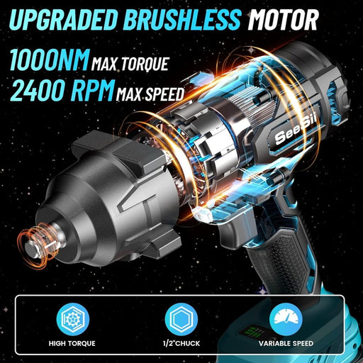 Seesii WH760 Cordless Impact Wrench- 1000Nm (738ft-lbs) 2*4.0AH Battery - impact wrench-SeeSii